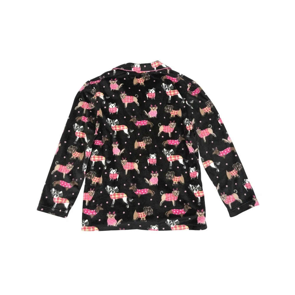 NEW Karen Neuburger Black & Pink Puppy Dog Long Sleeve Pajama Shirt Size Large